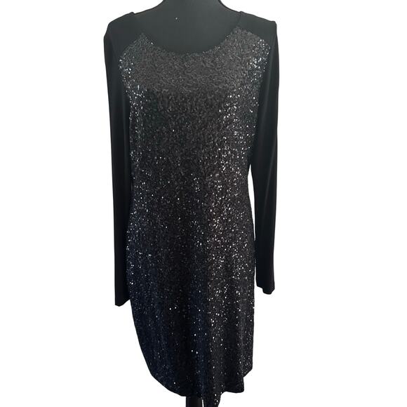 Karen Kane - Black Sequin Front Jersey Cocktail Dress - Size XL - Picture 2 of 10